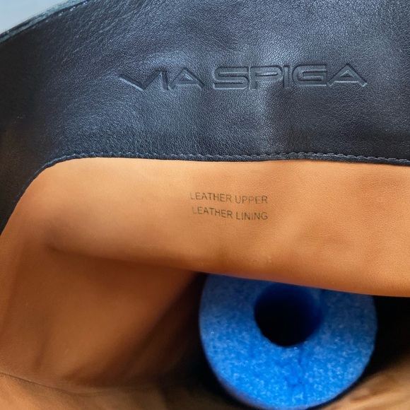 Via Spiga Riding Boots Black Leather Knee High Tall Womens 9M Logo Italy - Picture 10 of 16